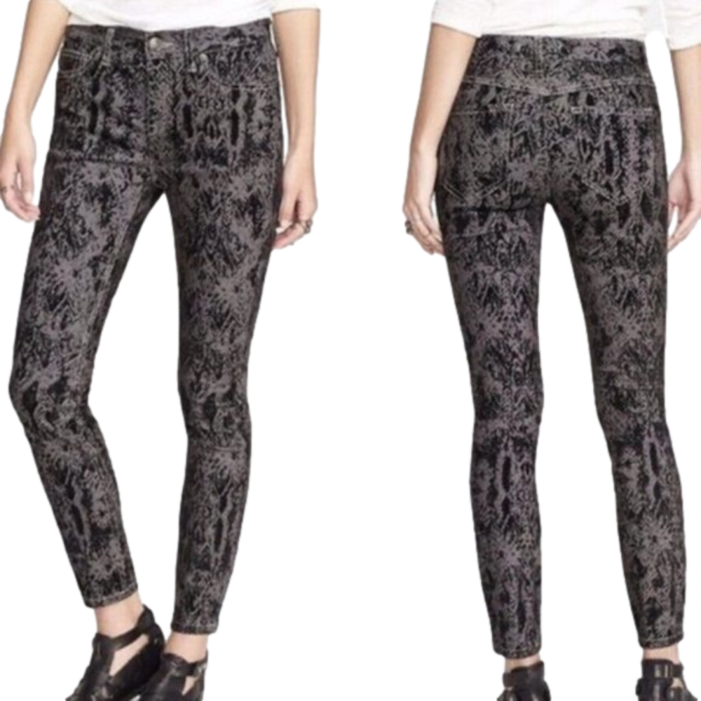 Free People NWT Grey Jeans w/Black Velvet Snakeskin Pattern